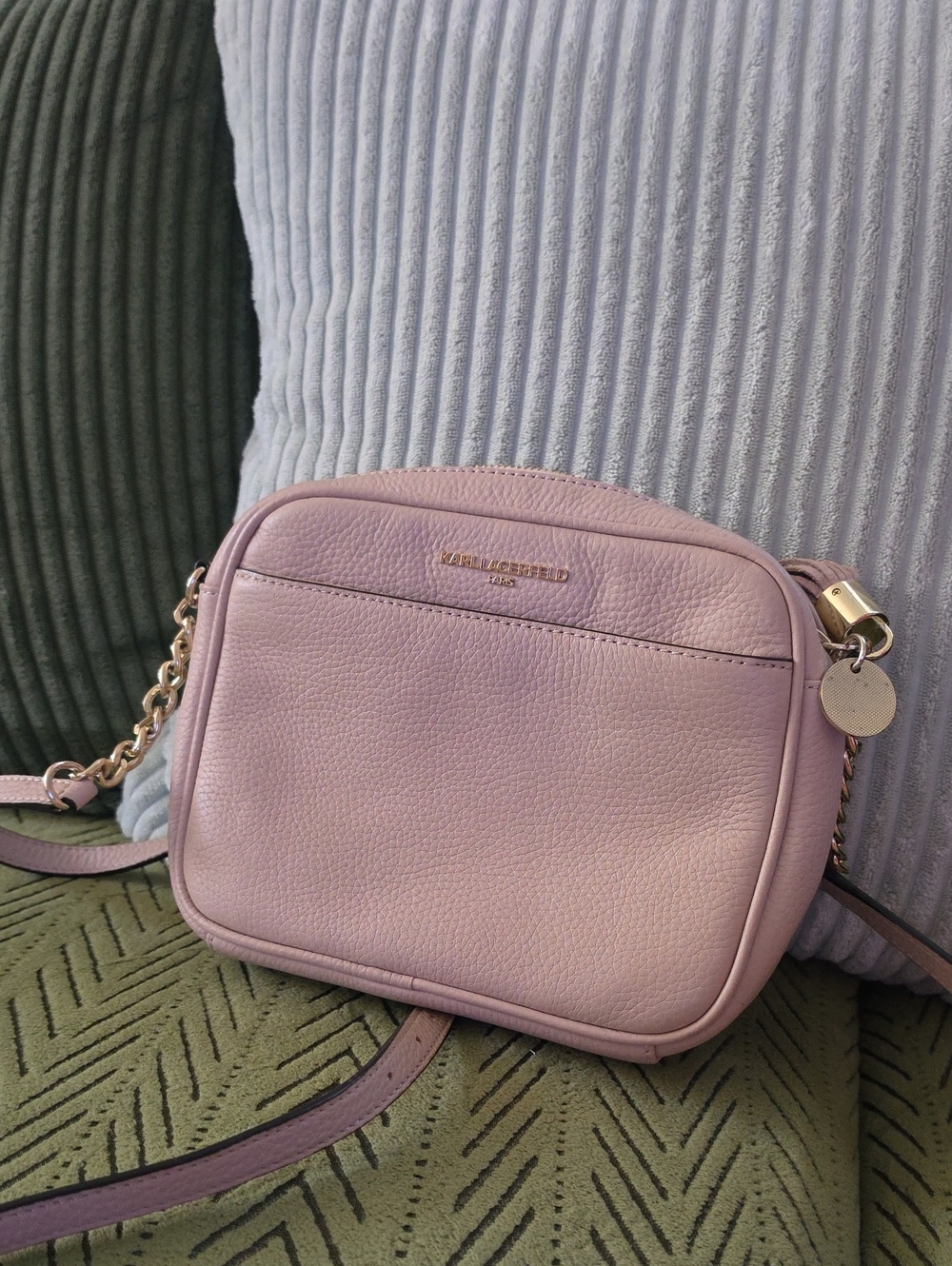 Karl Lagerfeld Paris  Dusty Pink Pebble Leather Crossbody Bag